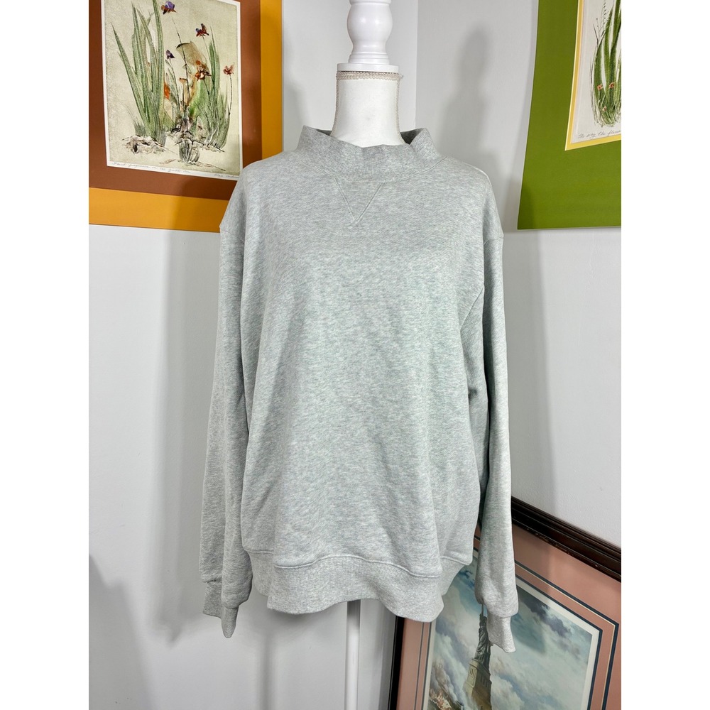 Parke Sweatshirt Women L/XL Gray Excellent Mock Neck Cotton Logo Patch